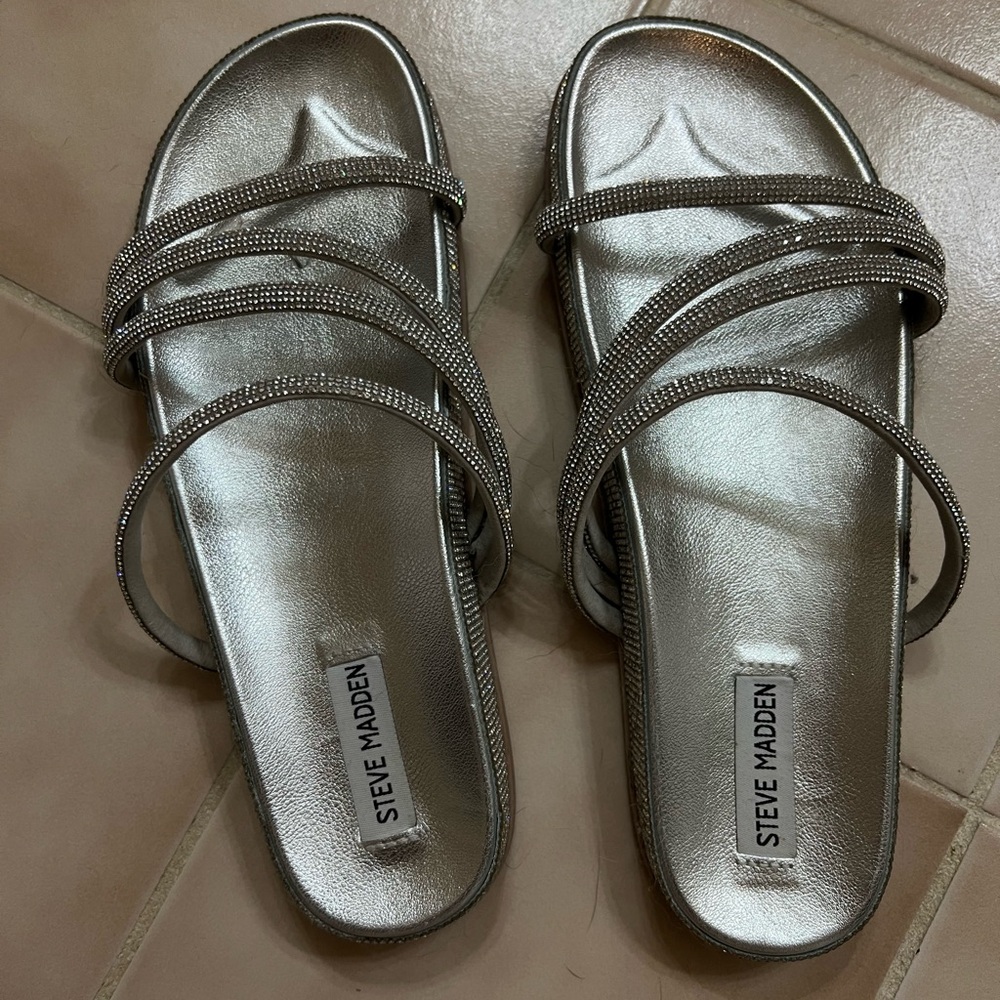 Steve Madden Metallic Silver Strappy Sandals
